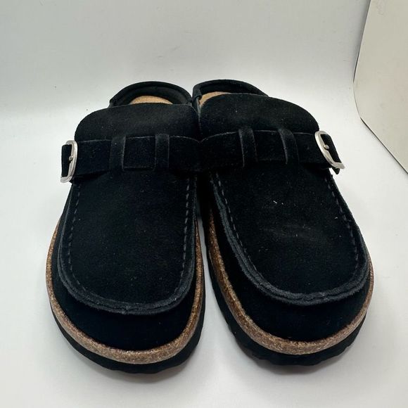 CUSHIONAIRE Women's Genuine Leather Cork Footbed Clog with +Comfort 8 BLACK - Picture 2 of 7